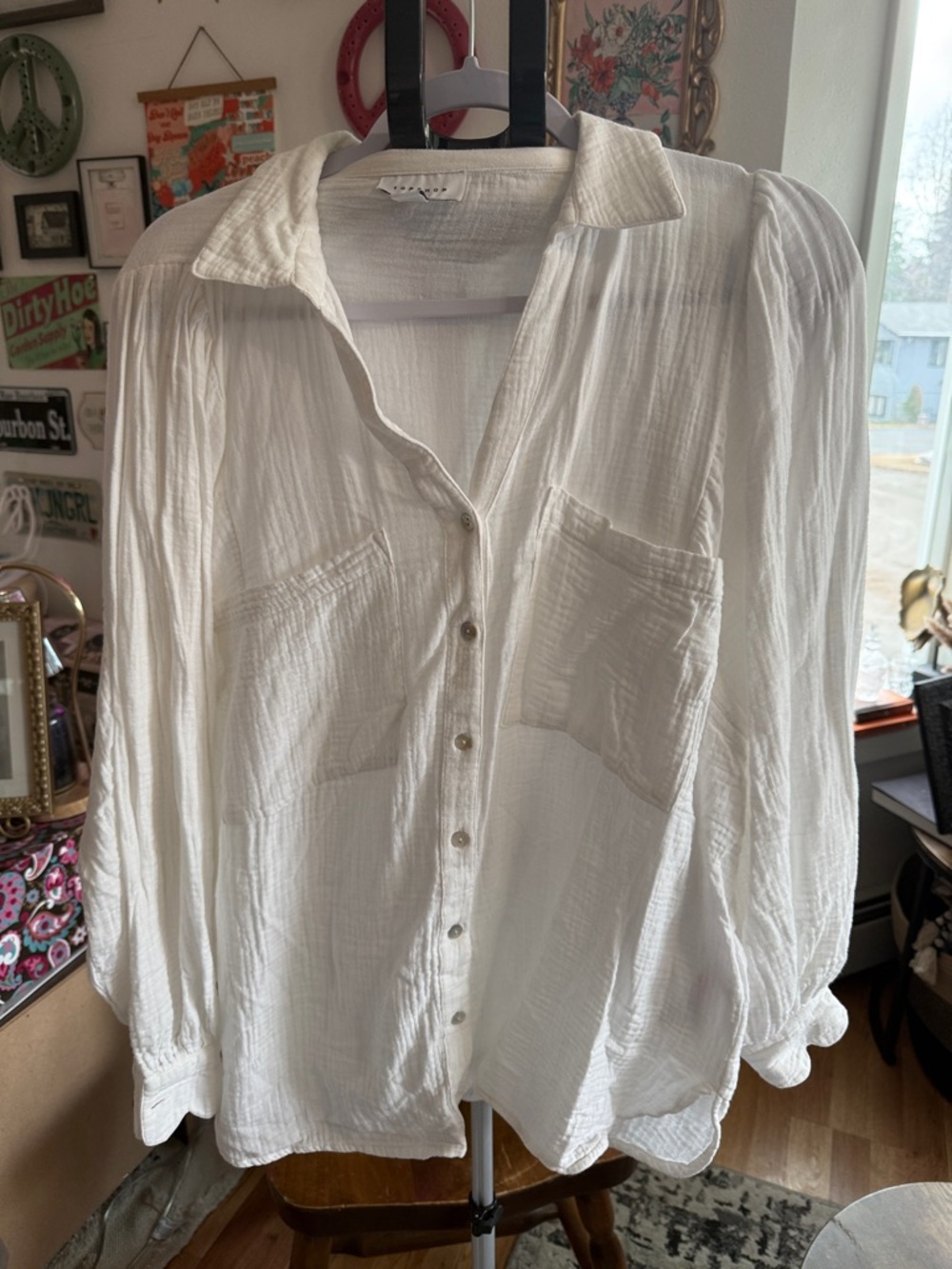 Topshop Ivory Button-Front Gauze Shirt